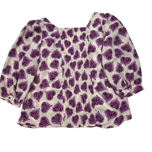 Celia Birtwell for Next Cream Pink/Purple Floral Heart Print Peasant Top Blouse - Picture 3 of 14